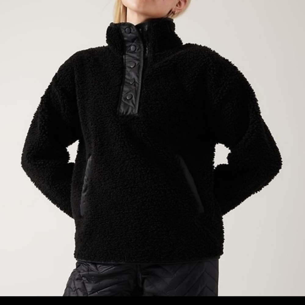 Athleta Cozy Sherpa Snap Sweatshirt Jacket Med